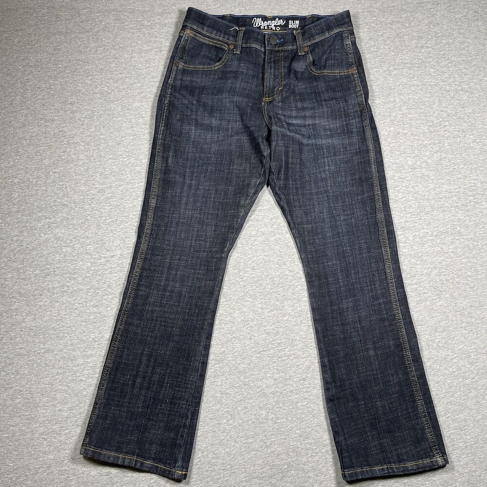 Wrangler Retro Slim Boot Jeans Mens 30x30 Blue Dark Wash Country Cowboy Western
